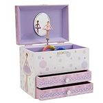 Jewelkeeper White and Purple Ballerina Musical Jewelry Box with 2 Pullout Drawers, Swan Lake Tune