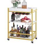 Azheruol Bar Cart Serving Wine 3 Tier Home Rolling Rack with Wheels Mobile Kitchen Industrial Vintage Style Wood Metal Serving Trolley Serving Cart,Glass Holder Bar Cabinet