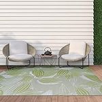 ICustomRug Outdoor Rug Mat- Leaves Green and White 5'X8' Reversible Picnic and Beach Area Rug, Perfect for Patio, Camping, Sunroom, and Any Outdoor Space