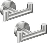 YUET Double Door Hooks for Bathrooms, Silver Nickel Hooks for Kitchen Bathroom, SUS304 Stainless Steel Coat Hook, Heavy Duty Towels Holder for Hanging Towel, Coats,sponges, Clothes, Wall Mount, 2 Pack