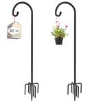 Artigarden 92 inch Outdoor Shepherd Hook with 5 Prong Base (2 Packs), Adjustable Heavy Duty Garden Hanging Stake for Bird Feeder Solar Light Plant Hanger Wedding Decor, Matte Black