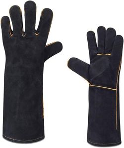 JDFHFGB 40 CM Leather Forge Welding Fire Gloves, 932°F Extreme Heat & Fire Resistant, Multi-Purpose Long Sleeve Gloves for BBQ, Grill, Stove, Furnace, Welder & Animal Handling（BLACK）