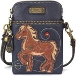 CHALA Crossbody Cell Phone Purse | Women's Multi-Color Wristlet Handbags with Adjustable Strap, Navy_ Horse Brown, 5" x 7.5" x 1"