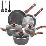 Pots and Pans Set, Pre-Installed Nonstick Granite Pots and Pans, 11 Piece Die-Casting Cookware Sets with Frying Pan, Sauce Pan, Cooking Pot, Kitchen Utensils, Gas/Induction Compatible, 100% PFOA Free