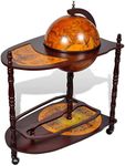 vidaXL Globe Bar Cabinet, Eucalyptus Wood Freestanding Wine Stand, Old Nautical Map Design with Renaissance Era Paintings, Ample Storage with Extended Table, Movable on Wheels