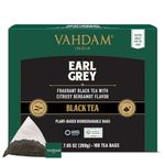 VAHDAM, Earl Grey Black Tea Bags (100 Count) Medium Caffeine, Non GMO, Gluten Free | Citrus Bergamot & Smooth | Resealable Ziplock Pouch | Plant Based Tea Bags