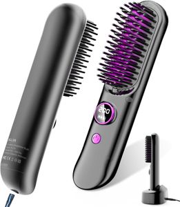 Cordless Hair Straightener Brush – Portable Heated Styling Tool