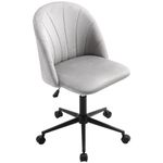 Warmiehomy Armless Velvet Office Chair for Home Comfy Swivel Desk Chair with Wheels Height Adjustable Computer Chair with Wide Seat Velvet Fabric Study Chair for Bedroom and Home Office, Gray