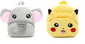 blue tree Kids School Bag Soft Plush Backpack Cartoon Bags Mini Travel Bag for for Girls Boys Toddler Baby Elephant & Pikachu