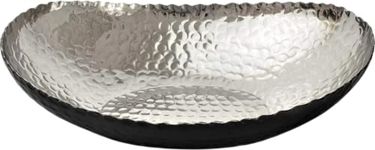 Monarch Abode 30301 Steel Hand Hammered Metal Decorative Bowl, Modern Centerpiece Fruit Bowl for Kitchen Counter, 12.75 inch, White and Nickel Finish (Black/Nickel, 12.75 x 8.75 x 3.5)