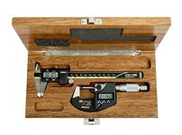 Mitutoyo 64PKA076B Digimatic Tool Kit with 0-1"/0-25 mm Range Ratchet Micrometer and 0-6"/0-150 mm Range Caliper, Mahogany Case