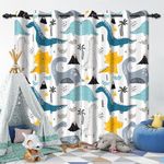 Cartoon Blackout Curtain for Kids Bedroom, Cute Dinosaur Window Curtains for Living Room Lovey Animals Window Treatment Room Darkening Drapes with Grommets for Boys Girls Bedroom, 42x63 Inch, 2 Panels