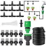 HASTHIP® Automatic Garden Watering System - Slow Drip Irrigation Kit with 10 Tee Connector - Garden Water Dripper for Plant with 10M Long Drip Irrigation Pipe Outdoor Lawn & Garden Watering Equipment
