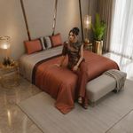 Stoa Paris 300TC UltraSatin Super Size Bedsheet with 2 Pillow Covers, 274cm x 274cm Ideal for King & Double Bed, Gentle on Skin & Hair, Fade & Wrinkle Resistant, Quick Dry, Vogue - Champagne, Wine
