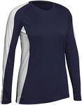 Champro Girls' Triumphant Long Sleeve Youth Volleyball Jersey, Navy, White, Medium