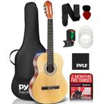 PYLE Beginner 36” Classical Acoustic Guitar - 6 String Junior Linden Wood Traditional Guitar w/Wooden Fretboard, Case Bag, Tuner, Nylon Strings, Picks, Cloth, Great for Beginners, Children - PGACLS82