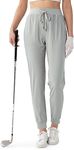 Fitst4 Womens Golf Pants w Deep Side Pockets Moisture Wicking Tapered Cuff Joggers for Camping Travel Walk Daily Wear Light Gray L