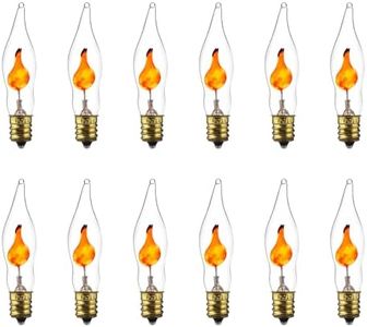 Sunlite 01506-SU Petite Chandelier Flicker Flame Light Bulb Candelabra Base, orange, E12, Clear, 12 Pack, 3 watts