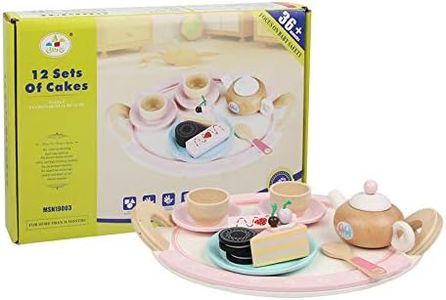 Durable Wooden Kids Pretend Play Food Toy Cooking Tea Set Childrens Tea Party Fun Tea Cups Saucers