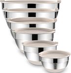 Umite Chef Mixing Bowls with Airtight Lids 6 Piece Stainless Steel Metal Nesting Storage Bowls, Non-Slip Bottoms Size 7, 3.5, 2.5, 2.0,1.5, 1QT, Great for Mixing & Serving (Khaki}