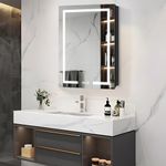 AXOTEXE Black Medicine Cabinet with LED Mirror 32”x24”,LED Lighted Medicine Cabinet Mirror with Sockets,USB&Type-C,Anti-Fog,Dimmable,3-Color Light,Wall Mounted or Recessed LED Bathroom Mirror Cabinet