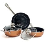 Non-Stick Cooking Pans and Pots Set - 5 pcs Oven Safe Copper Cookware - Induction Hob Saucepan Pots with Lids - Kitchenware Frying Pan - by Nuovva