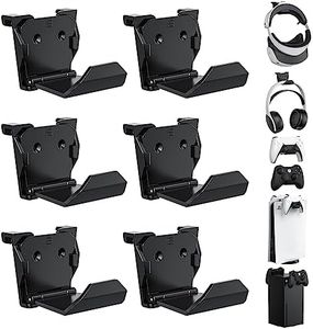 KUNSLUCK 6 Pack Controller Wall Mount for PS5, Xbox, Switch Controller, Wall Mount Stand for Controller&Headset, Adhesive/Screws Installation (Black)