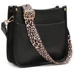 KOGTLA Women's Crossbody Shoulder Bag with Adjustable Leopard Guitar Strap,Vegan Faux Leather Purse Handbag, Black