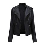 YYNUDA Women's Stylish Faux Leather Jacket Zip Up Moto Biker Classic Short Jacket Coat Black M