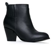 J. Adams Keni Ankle Bootie - Western Slip On Chunky Block High Heel Suede Boot, Black Pu, 8.5