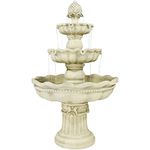 Sunnydaze 51-Inch H 3-Tier Outdoor Water Fountain with Pineapple Top - White