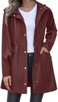 Zeagoo Women's Rain Jackets Lightweight Rain Coat Fall Coat with Hood Lined Windbreaker Travel Jacket Trench Coats Wine Red M