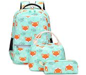 Soekidy Backpacks for Girls Backpack for School Fox Unicorn Backpack Kids Backpack Set, Preschool Bookbag, Green, L, Green Fox