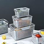 Cedilis 3 Pack Fresh Container, Produce Saver Container for Refrigerator, Vegetable Fruit Storage Container, Fridge Storage Organizer Bins with Divider, Grey（Not Dishwasher Safe