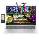HP 15.6" HD Anti-Glare Chromebook Laptop, Intel Pentium N200, 8GB LPDDR5, 224GB Storage (64GB eMMC+160GB Docking Station Set), Intel UHD Graphics, Num Pad, Webcam, Wi-Fi 6, Chrome OS, Silver
