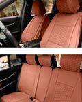 Owleys Eco-Leather Car Seat Cover – Luxury Universal Driver Seat Protector for Cars, SUVs, Trucks (Brown Front Back)