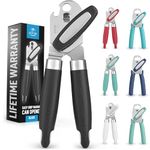 Zulay Kitchen Heavy Duty Stainless Steel Can Opener Manual with Side Bottle Opener - Rust Proof Manual Can Opener Smooth Edge and Easy Turn Knob, Soft Grip Handles - (Black)