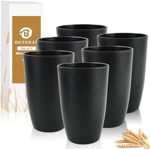 BUSOKIP Wheat Straw Cups 20 OZ Set of 6, Unbreakable Drinking Cups Reusable, Alternative to Plastic Cups Reusable, Dishwasher Safe Cups for Kitchen Water Cups (Black)