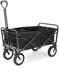 Mac Sports 150 Pound Collapsible Folding Heavy Duty Steel Frame Outdoor Camping Garden Utility Wagon with Adjustable Handle Lock, Black