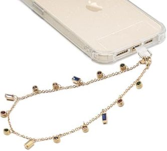 GVIEWIN Phone Charm Gold Metal Chain Phone Wrist Strap with Tether Tab, [Hands-Free & Anti-drop] Detachable Fashion Phone Lanyard Wristlet for Women Girls for iPhone & Most Smartphones, Colorful Gem