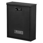 Dalmbox Locking Mailbox Wall Mount, Wall Mounted Mailbox with Combination Lock, Large Drop Box with Galvanized Steel Cover, Rust-Proof Metal Post Box, Black, 10.2” x 3.7” x 12.6”