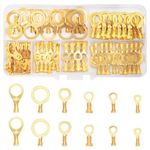 QOOSIKICC 160 Pcs Copper Ring Terminals, M3/M4/M5/M6/M8/M10 Brass Wire Connectors, Open Barrel Wire Ring Cable Lugs Crimp Kit, Brass Copper Ring Crimp Cable Terminals Electrical Terminals Kit