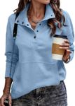 SHEWIN Womens Sweatshirt Casual Long Sleeve Lightweight Sweatshirts Loose Button V Neck Pullover Tops Fall Clothes for Women 2024,US 4-6(S),Sky Blue