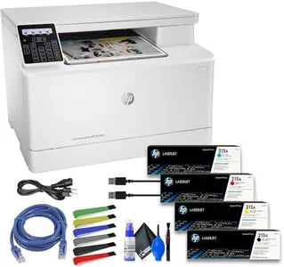 HP Color Laserjet Pro MFP M182nw Wireless All-in-One Color Laser Printer - Remote Mobile Print - Print, Scan, & Copy (7KW55A#BGJ) + Network Cable + Cable Ties + Cleaning Kit