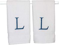 Decorvo Monogrammed Hand Towels for Bathroom - Luxury Hotel Quality Personalized Initial Decorative Embroidered Bath Towel for Powder Room, Spa - GOTS Organic Certified - Set of 2 Navy Letter L