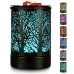 Inrorans Electric Wax Melt Warmer Black metal Oil Burner lamp Fragrance Scented Melter with 7 Colors LED Changing Light Replacement Silicone Tray for living home (Tree Pattern)