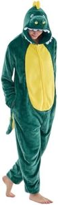 JUOLOET Unisex Adult Onesie Pajamas Dinosaur Animal One Piece Snug Fit Halloween Costume Sleepwear Homewear(Dark Green Dinosaur,Small)