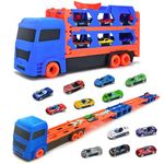 Cugybue Transport Truck Toys Cars,Truck Toys for Kids 3-8,Portable Race Track Truck Toy Car with 12 Race Cars,Best Present Carrier Truck Vehicles Toys Set for Kids Boys Girls,Blue