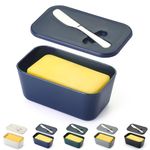 Butter Dish with Lid for Countertop and Refrigerator Dooe Shelf, Reanea Plastic Butter Holder Tray Container with Butter Knife, Easy Scoop Dishwasher Safe