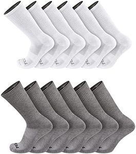 TCK 12 Pairs Work & Athletic Crew Socks (12 Pairs-White/Grey, X-Large)